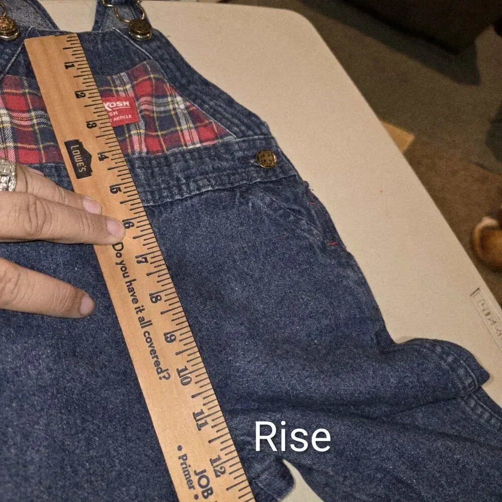 OSHKOSH B’GOSH Sz 18m USA Vintage 2015 Logo Denim Overalls & Red Flannel Shirt